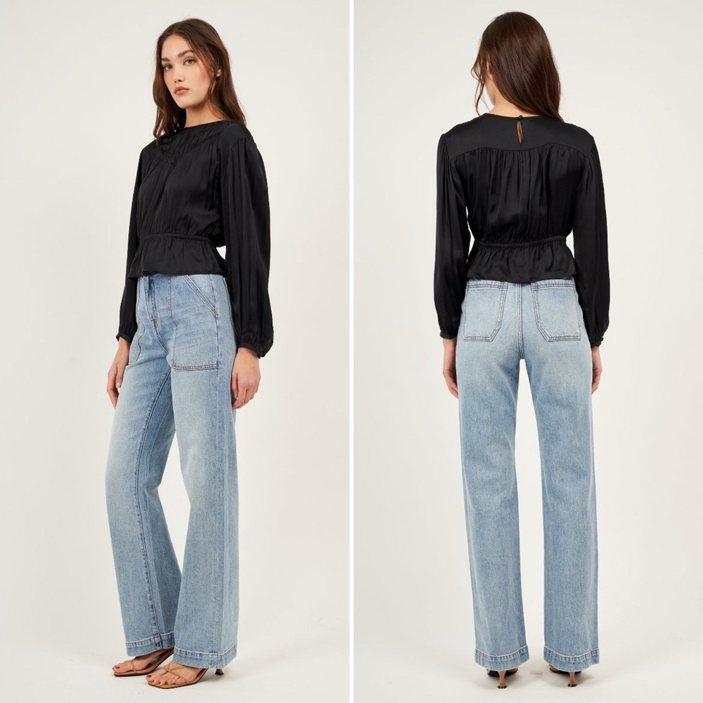 JOIE Women's Mesalina Long Sleeve Black Top Size Large NWT ($148)